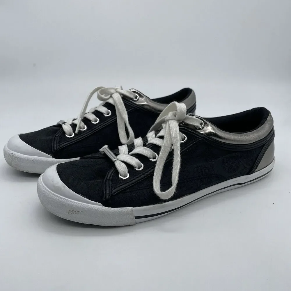 Coach New York Francesca C Monogram Lace Up Sneakers Women’s 8.5B Black/Silver